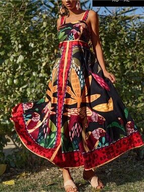 SHEIN Bold Tropical Print Maxi Dress in Black, Yellow, Red, Green